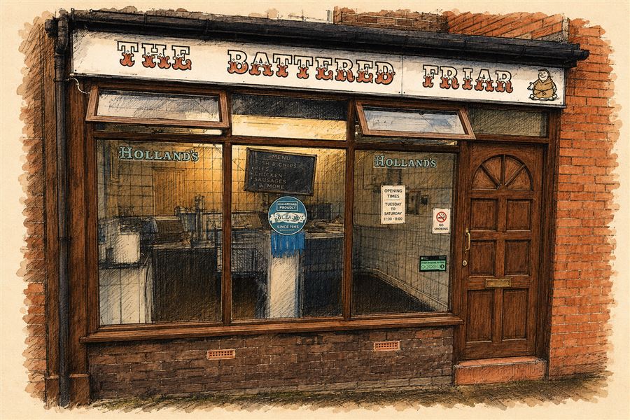 Illustration of The Battered Friar chip shop front